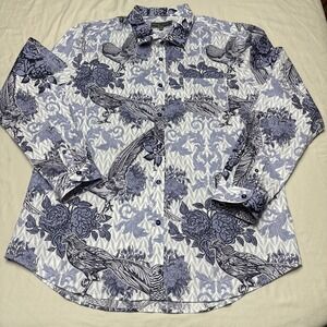 Paisley & Gray Shirt Mens XXL Blue Bird Floral Long Sleeve Button Slim Fit